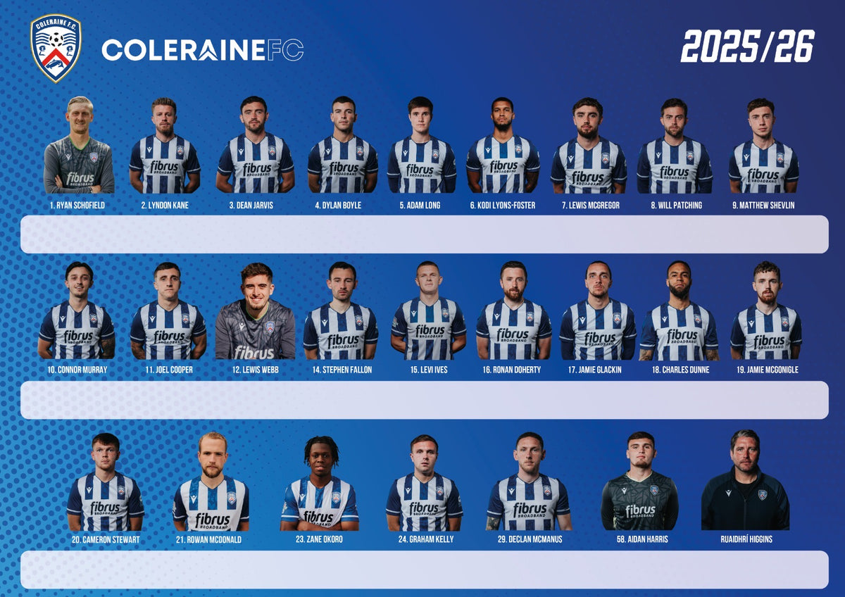 Coleraine FC 25/26 Autograph Sheet
